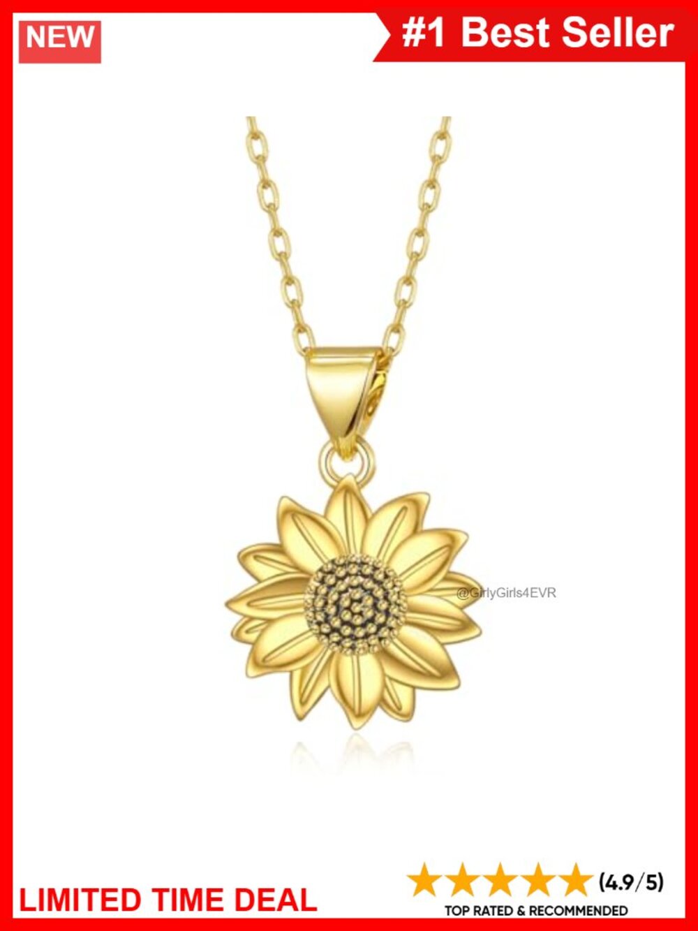 TALYKONG Sunflower Pendant Necklace 18In Hypoallergenic Gift for Women